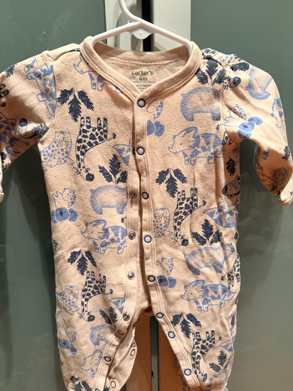 Carter's Baby 6M Tan Safari Animal Print Footed Sleeper Giraffe Zebra